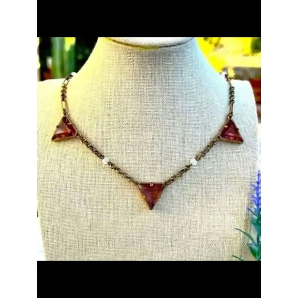 Vintage J Crew Pink Triangle Moonstone Necklace
